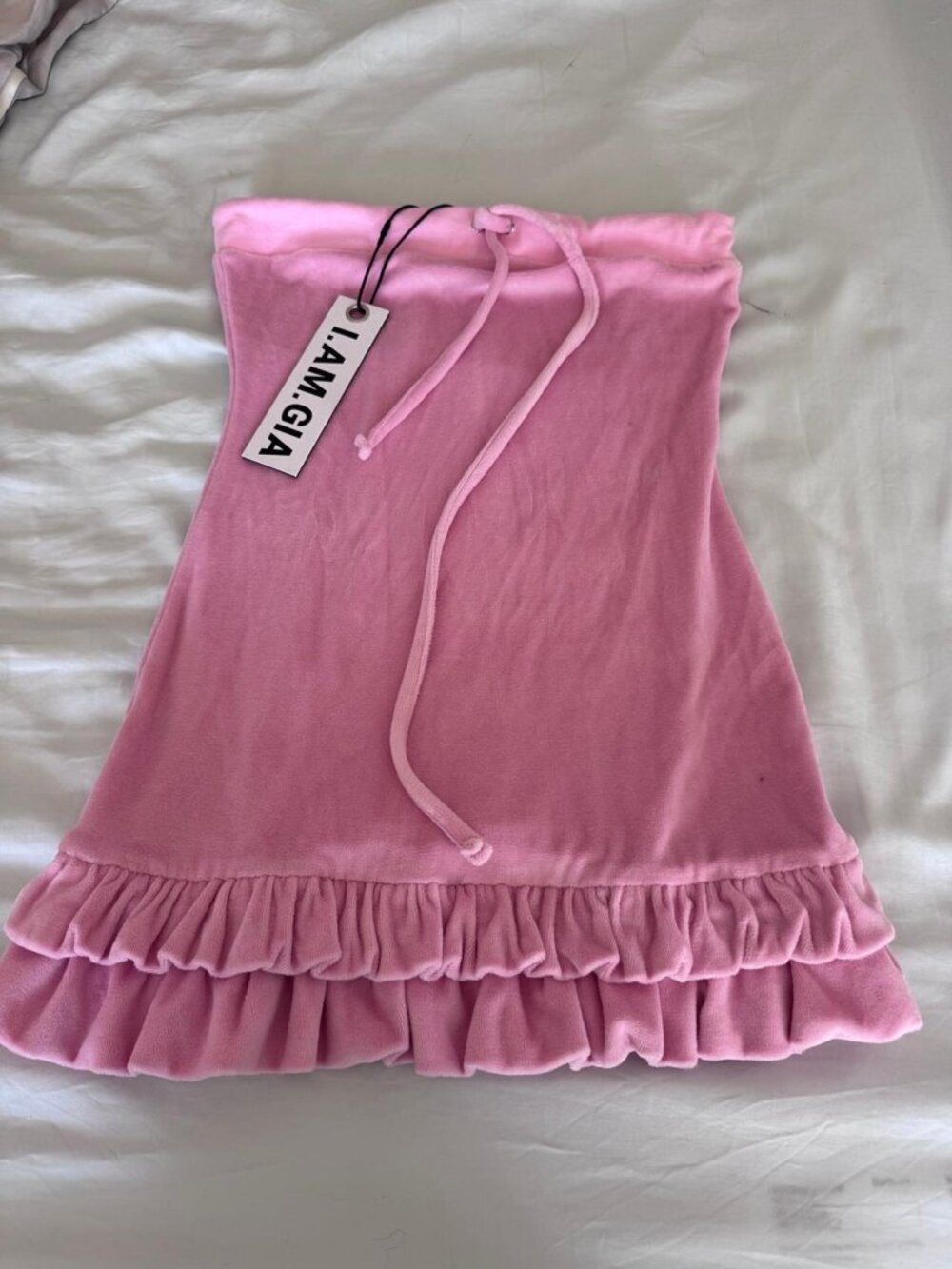 I.AM.GIA Pink Velour Ruffle Mini Skirt Drawstring